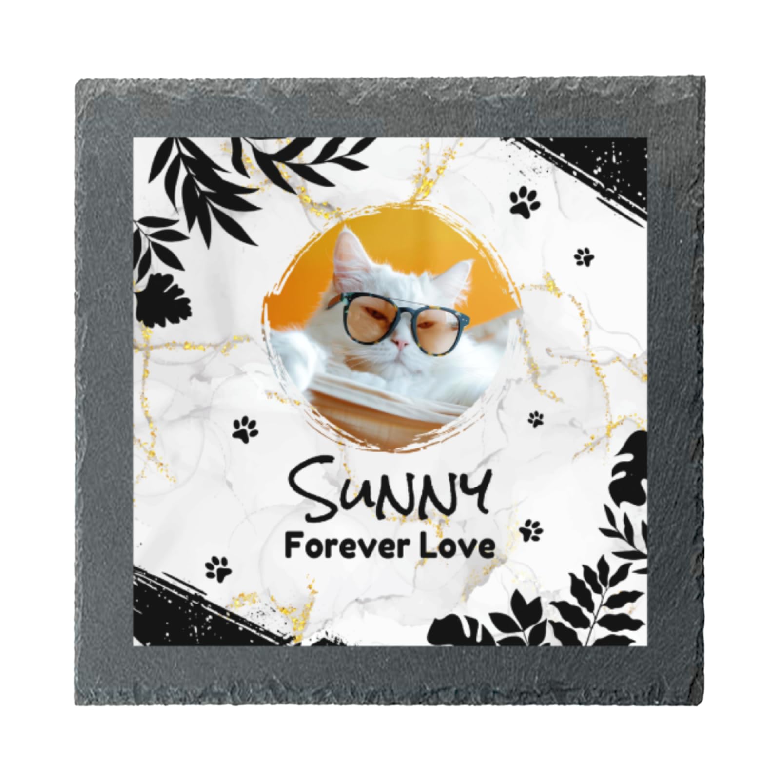 Personalised Pet Dog Cat Memorial Plaque with Photo Name Date, Customised Square Memorial Grave Slate Painting for Garden Indoor Outdoor, Design Remembrance Gifts for Loss Cemetery Decoration, Style 8