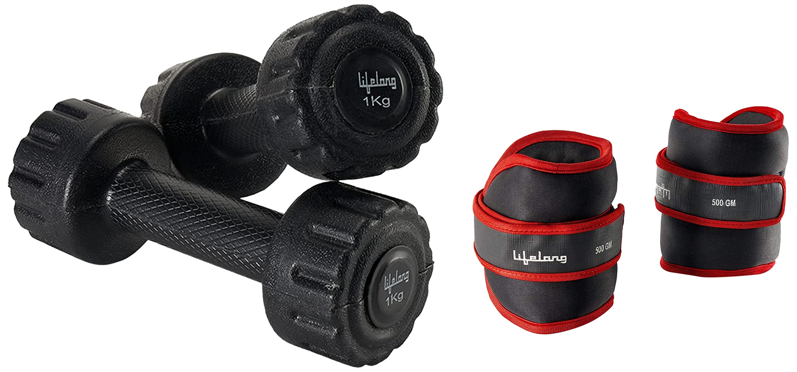 Lifelong PVC Dumbbells for Home Gym Fitness Barbell (Black, 1kg) - Pack of 2 & Adjustable Sand Filled Ankle Weight Pair for Running, Jogging, Cycling for Both Men and Women (Black, 0.5 Kg and 1 Kg) (B09SG5H3DP) Amazon Price History, Amazon Price Tracker