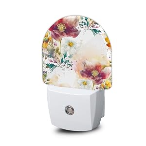 ZTHLL Vintage Flower Burgundy Night Light Night Light Plug into Wall with Dusk to Dawn Sensor LED Lamp