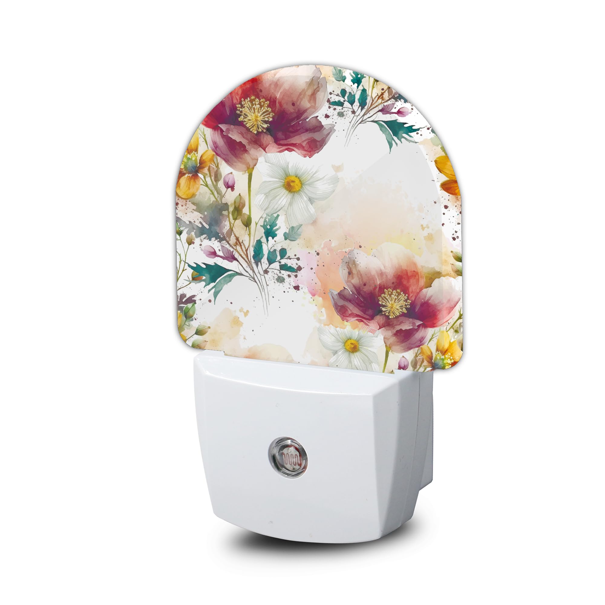 ZTHLL Vintage Flower Burgundy Night Light Night Light Plug into Wall with Dusk to Dawn Sensor LED Lamp