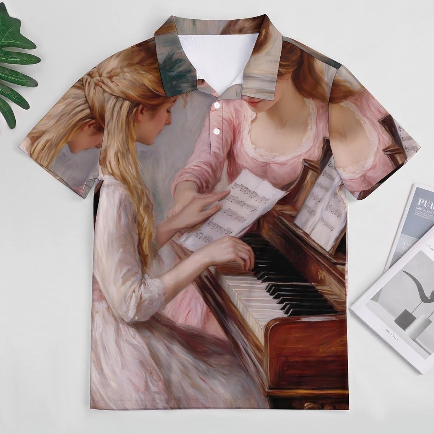 Two Young Girls at The Piano 1892 Womens Golf Polo Shirts Summer Short Sleeve Collared 3 Buttons T Shirt Activewear Tops