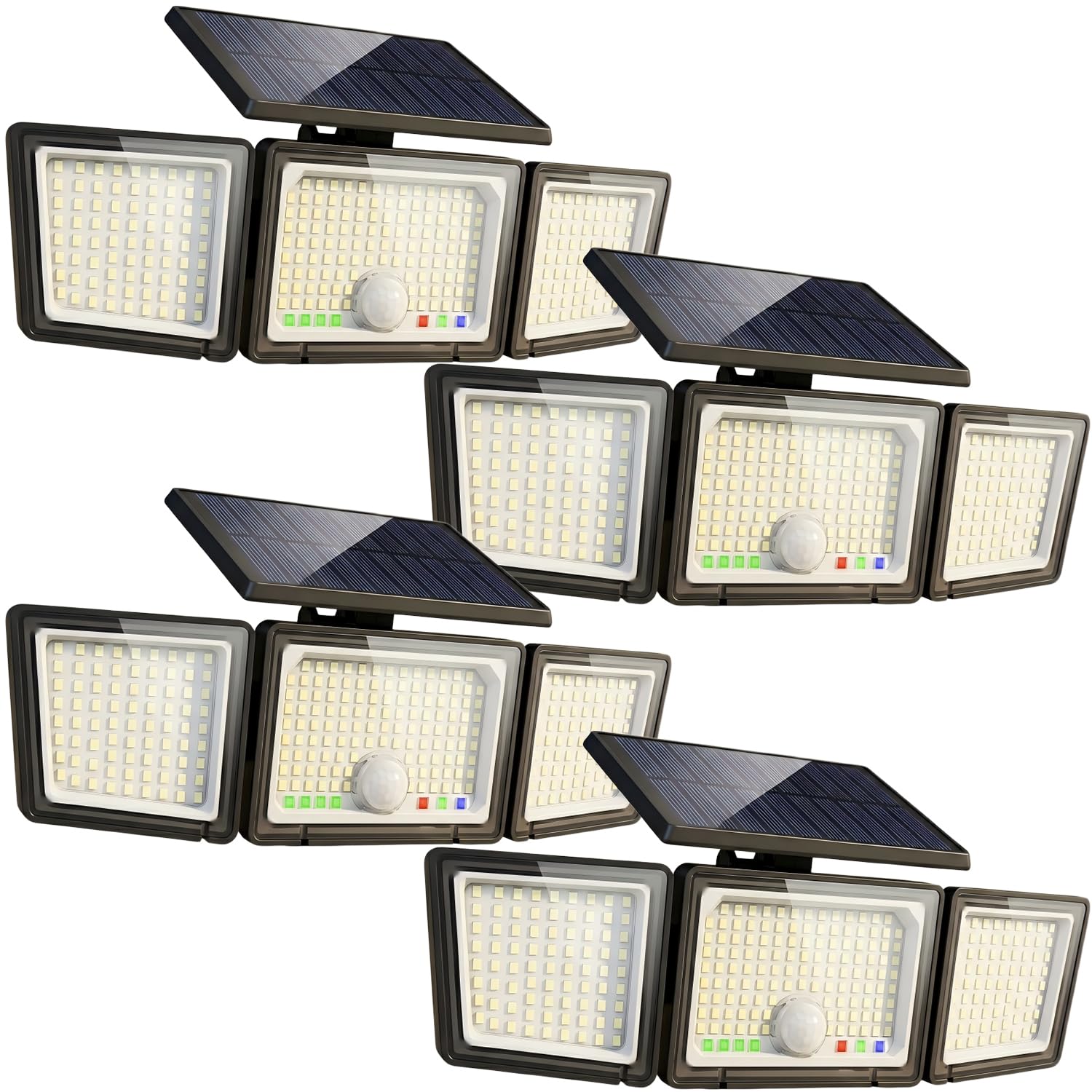 Solar Lights Outdoor, 286 LED 2500LM Solar Motion Sensor Light with Power Display & Mode Indicators, 6500K Adjustable 3-Head Security Flood Light, IP65 Waterproof for Garden, Garage, Yard (4-Pack)