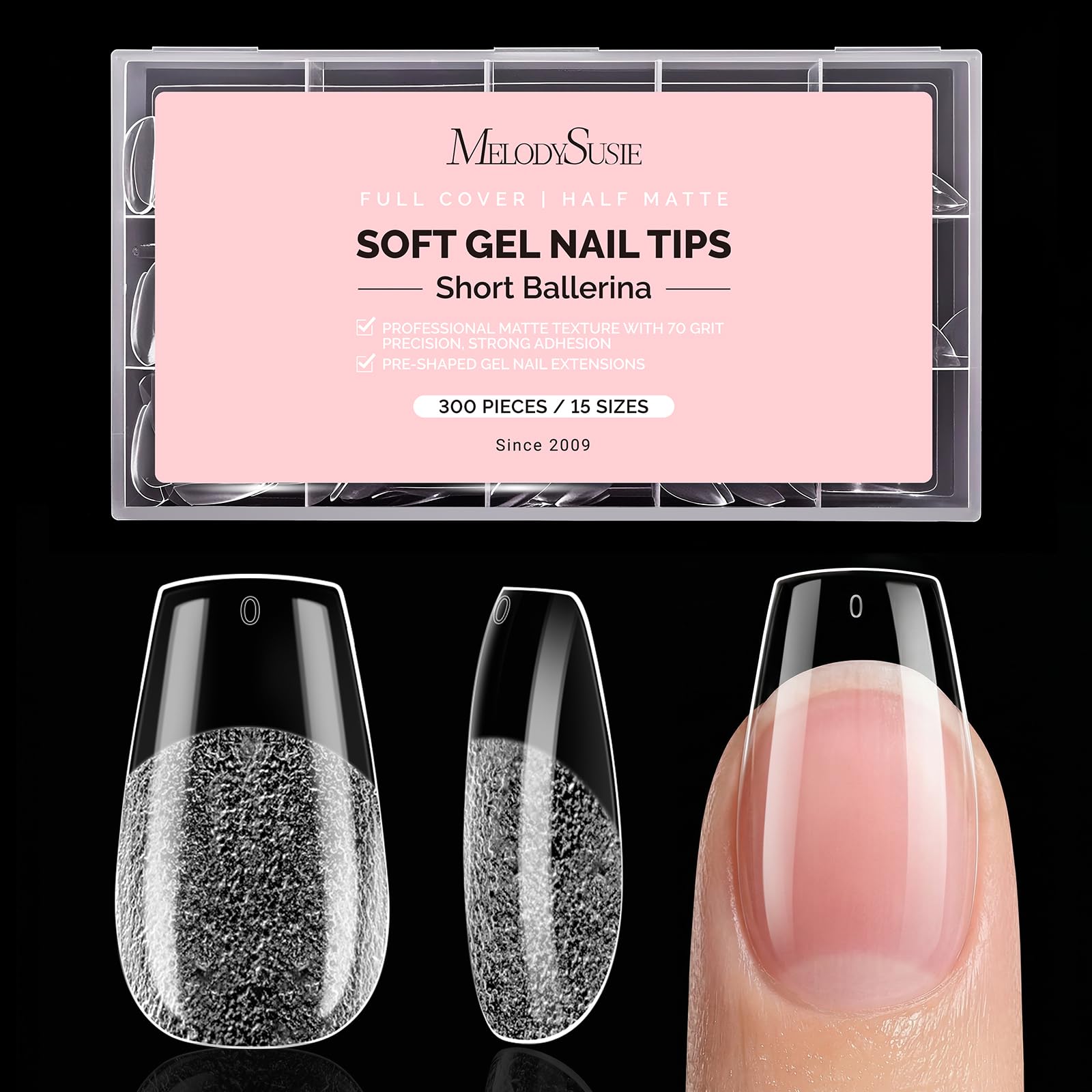 MelodySusie Nail Tips - 300 Stück Soft Nageltips für Gelnägel, Full Cover Press On Nails, 15 Größen Vorgeätzt Nagelspitzen für Nagelverlängerung, Nagelkunst, DIY Nagelstudio
