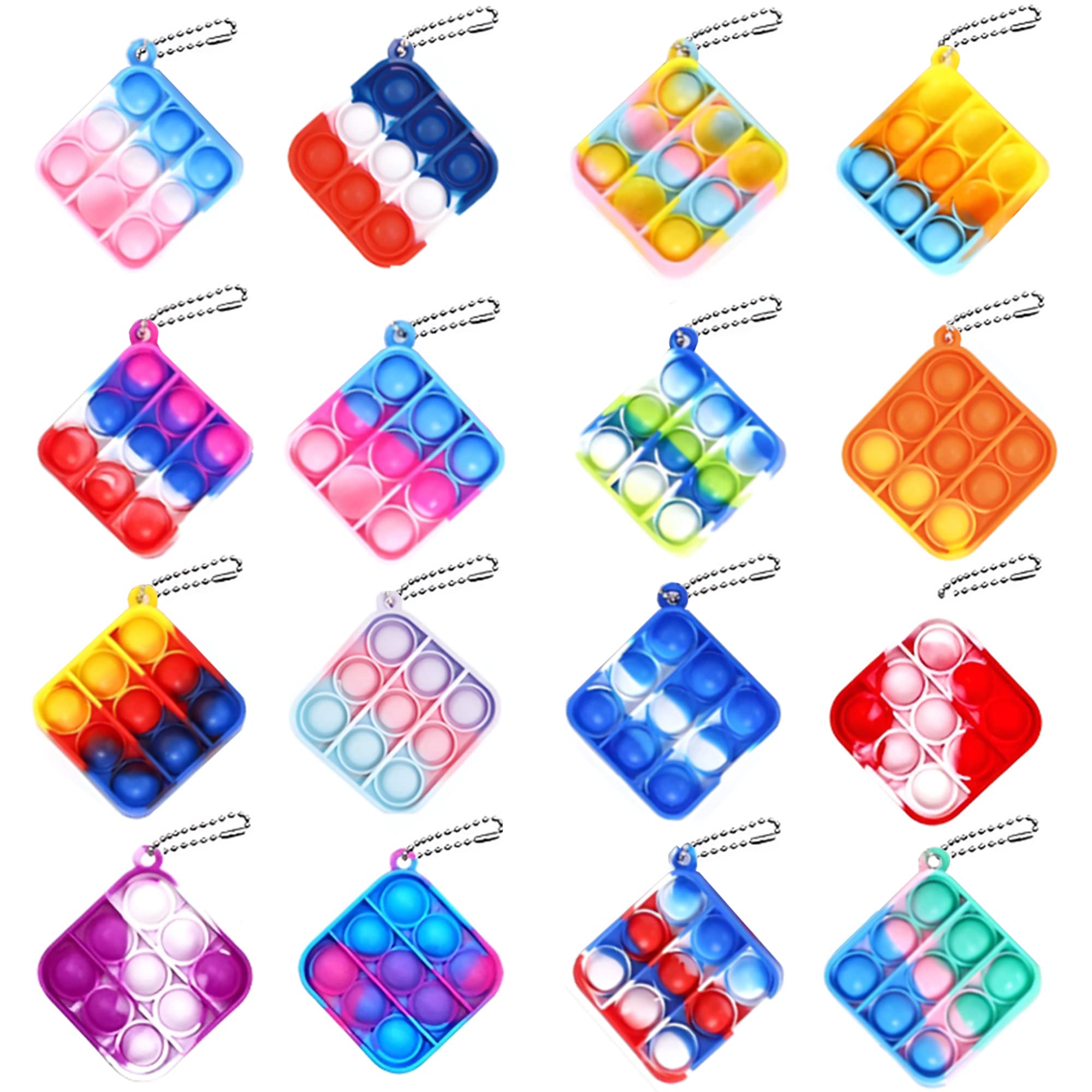 16 Pcs Mini poppet fidget toy , Silicone Mini Keychain Toy , pop tubes Relieve stress toys，Party Bag Fillers for Kids ，for Adult party bag toys，Office Desk Toy