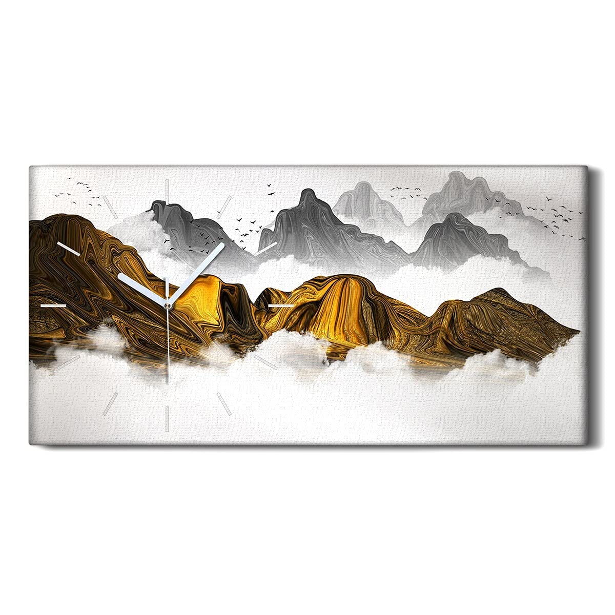 Horloge sur Toile Tableau Mural Salon Moderne Abstrait Montagnes 60x30cm