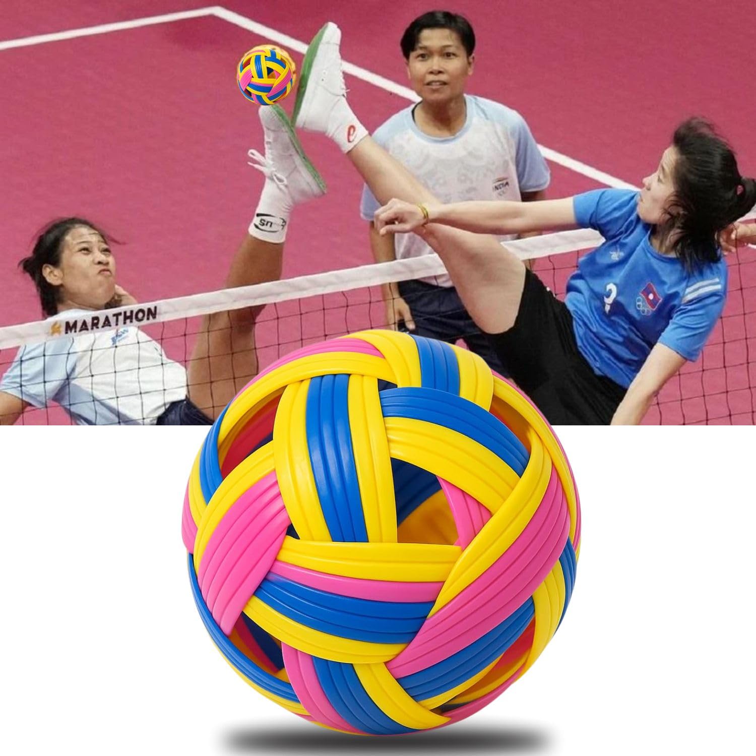 VAYINATO Sepak Takraw Competition Ball (Multi Color) Imported from Thailand | Kick Volleyball Training & Tournament Ball | Durable Woven Design | Growing Sport in India-picture-16