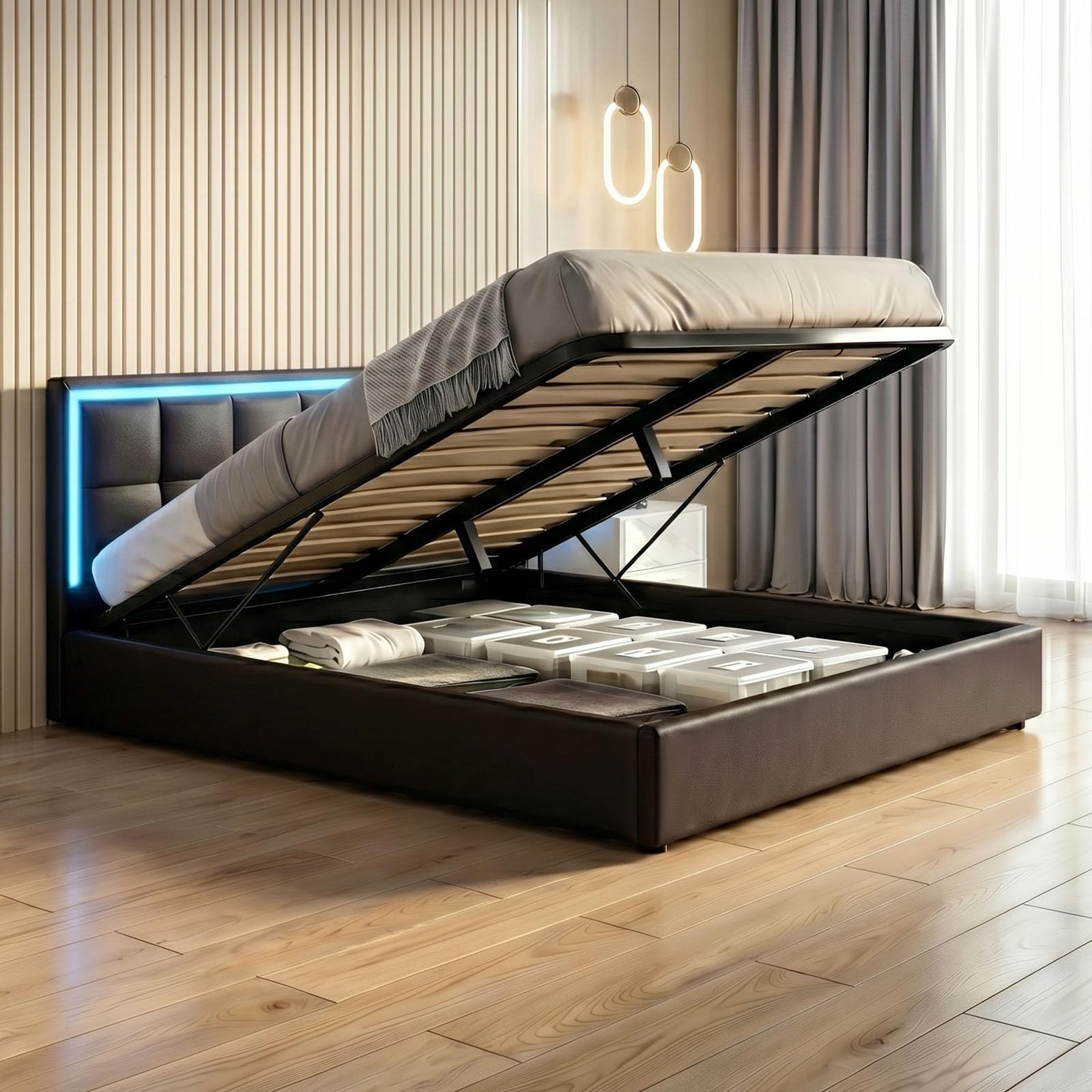Bed Frame with Storage 4FT Small Double Ottoman Gas Lift Storage Bed Frame