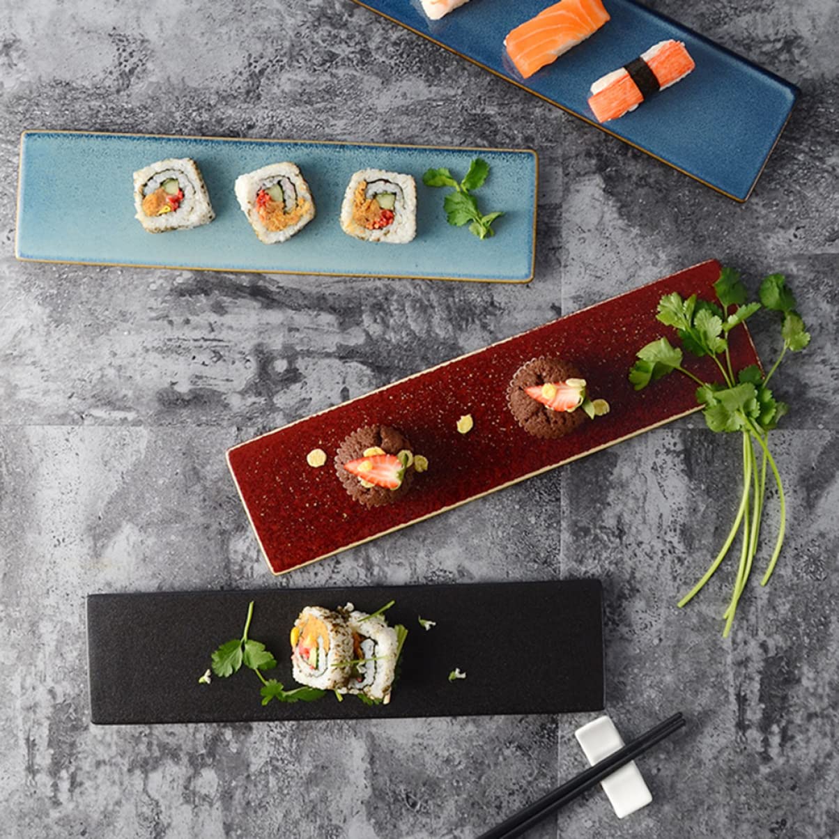 Ciieeo Plateau à Sushis en Céramique Rectangulaire Style Japonerie Noir