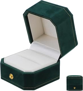 Octagonal Velvet Ring Box, 1 Slot Jewelry Holder for Weddings | Elegant Vintage Style, Compact Travel Size, Bedroom Storage, Protects Rings and Prevents Tangling