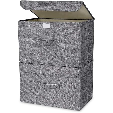 Amazon 折り畳み 収納ボックス 3個セット ふた付き おしゃれ 整理箱 収納ケース 大容量収納 大型グレー無臭綿麻蓋付き収納ボックス 金属取っ手 衣類収納 小物収納 おもちゃ収納 リビング 玄関 寝室適用 グレー 44 30 30cm 収納ケース ボックス オンライン通販