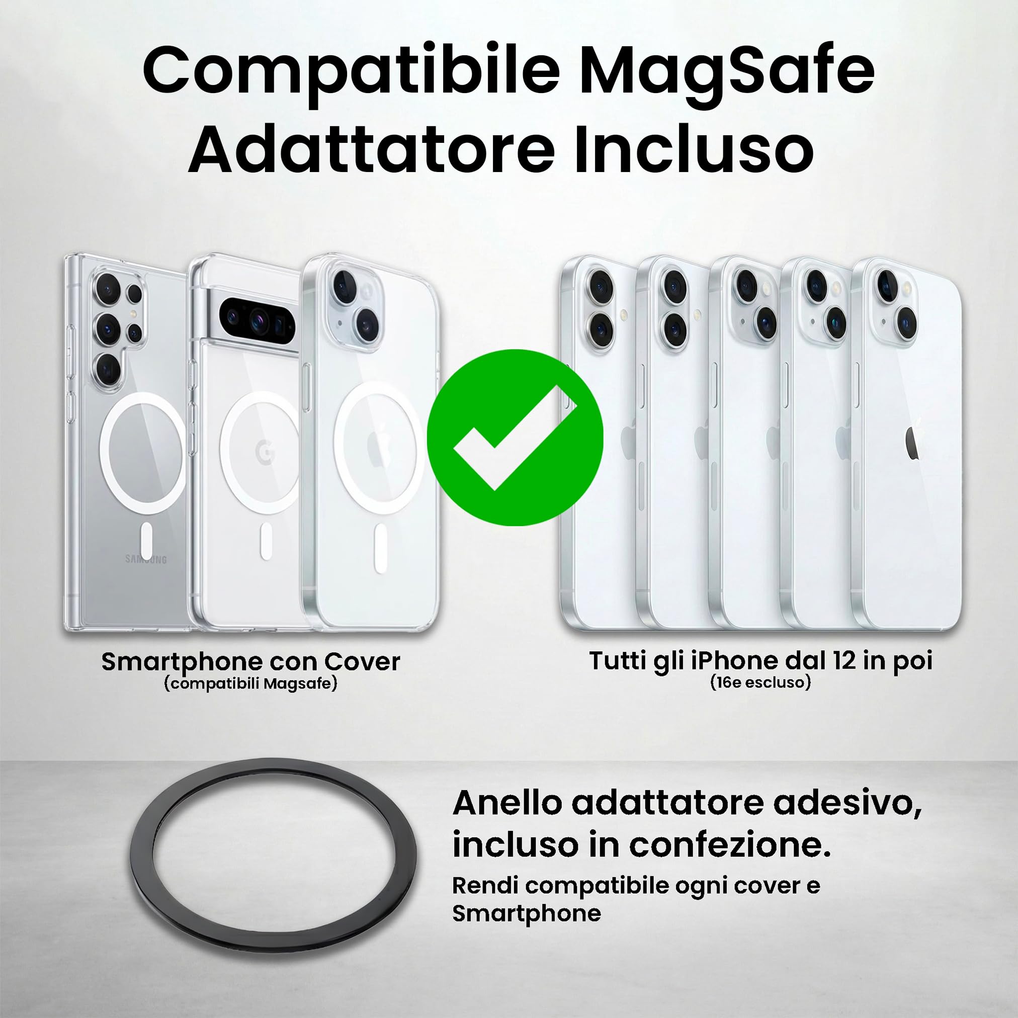 TECHMADE FC Inter Kartenhalter kompatibel mit MagSafe für iPhone, Adapterring im Lieferumfang enthalten - Platz für 3 Karten oder Bargeld, Schnellauszugssystem - RFID-Blockierung, aus veganem