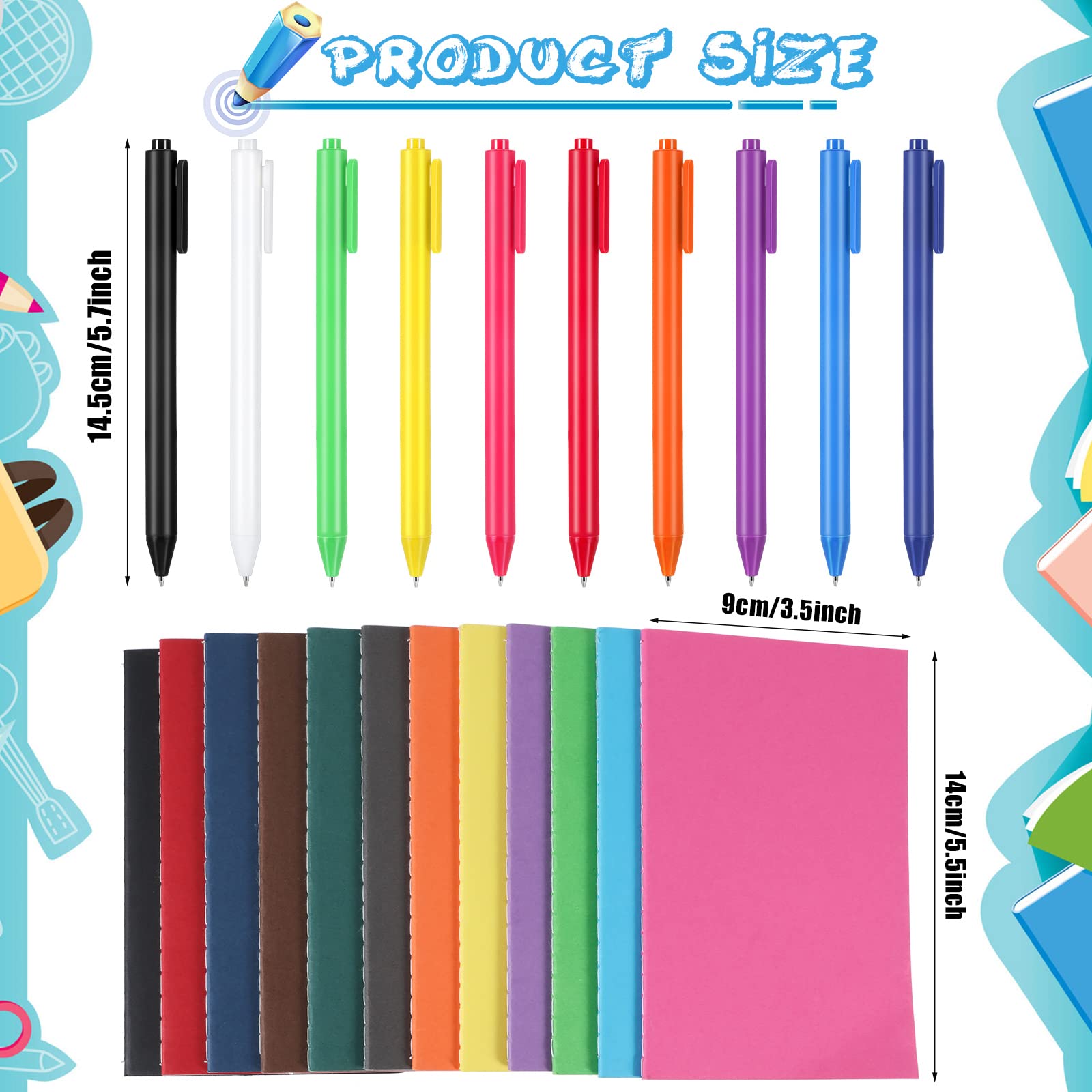 Sabary Mini-Notizbuch und Stift, liniert, kleiner Taschen-Notizblock, einziehbarer Kugelschreiber, Tagebuch, Notizblock, 24 Blatt/48 Seiten, 8,9 x 14,9 cm, für Studenten, Lehrer, Geschenk (bunt)