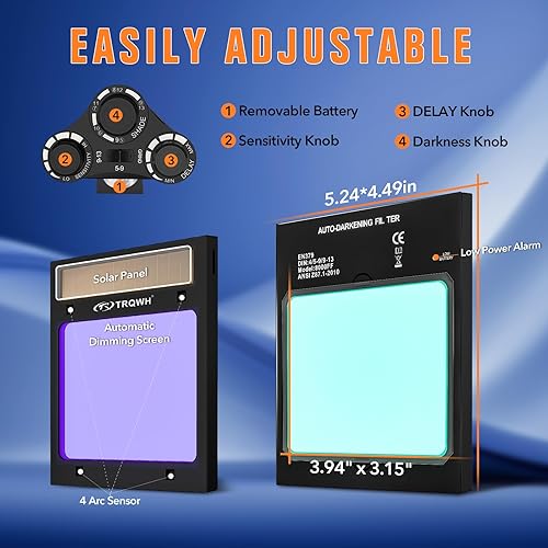 Miniatura 6 de Casco de soldadura de oscurecimiento automático, máscara de soldadura de visión grande, color verdadero, campana de soldadura con 4 sensores de arco