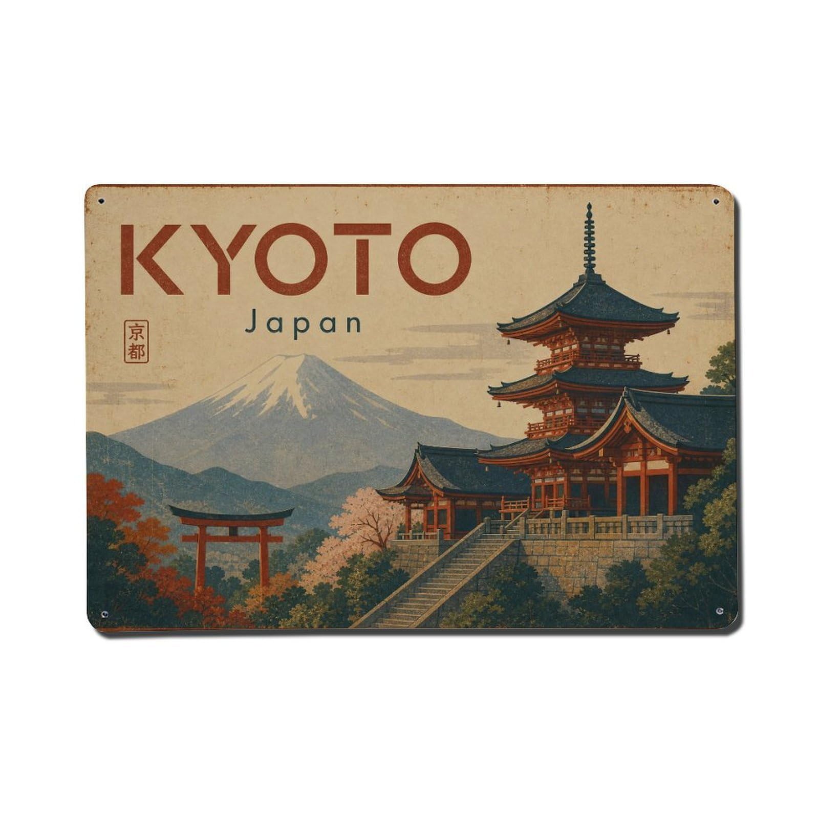 Gead 8X12inch Style Vintage Travel Kyoto Japan Shrine Metal Tin Sign