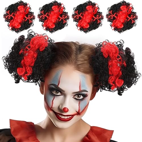 2 pares de pelucas de payaso para mujer, moño de payaso con clip, pelo sintético de payaso de Halloween para niñas y niños, fiesta, circo,