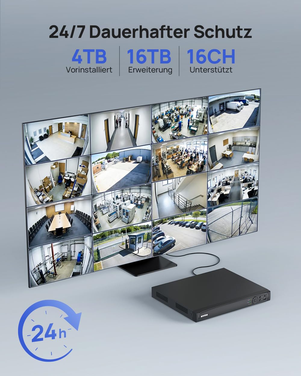 ANNKE 4K Überwachungskamera Set, 8X 8MP PoE IP Kameras und 16-Kanal NVR mit 4TB HDD, KI Personen und Fahrzeugerkennung, 24/7 Aufnahme, 30M Farbnachtsicht für Innen & Außeneinsatz, IP67 Wasserdicht