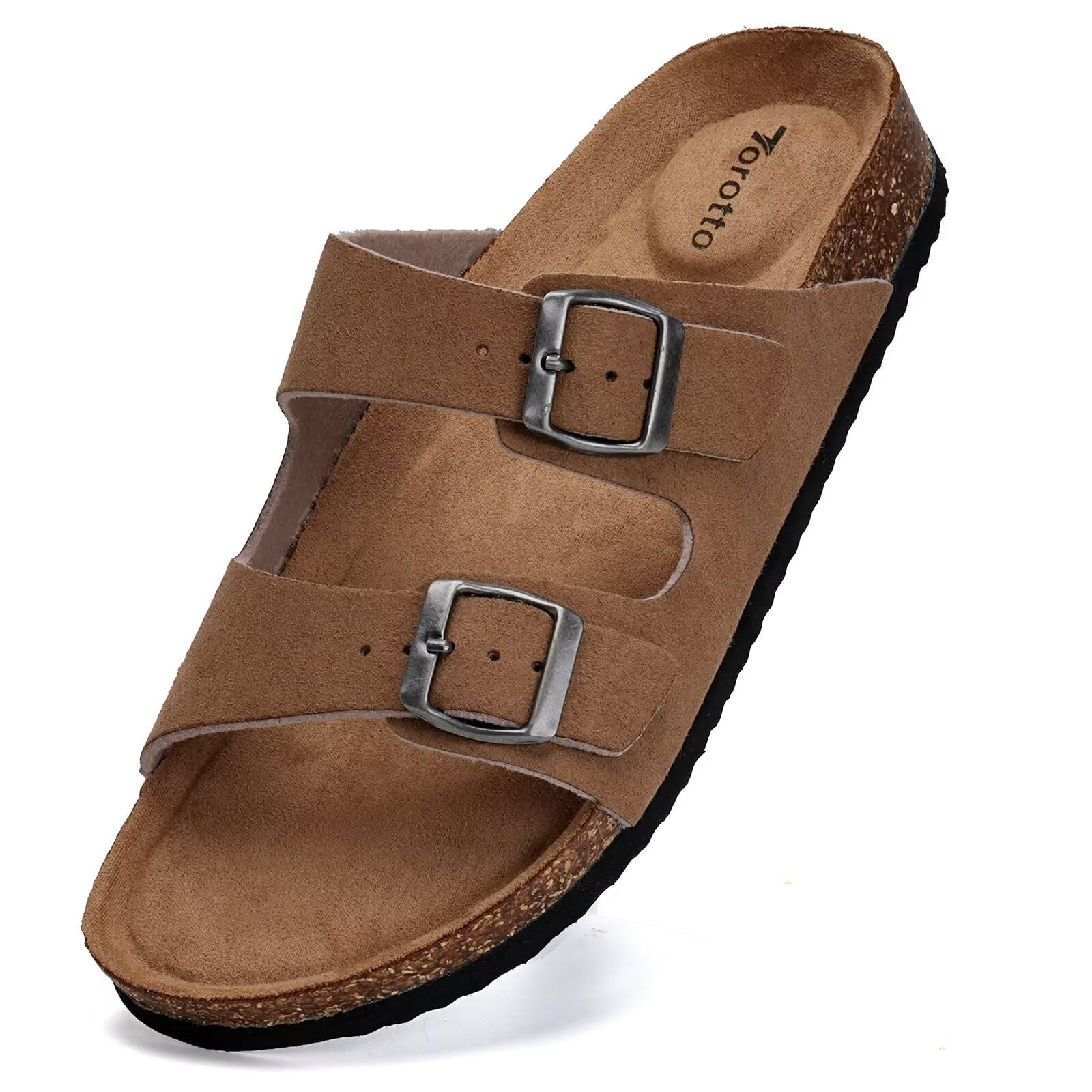 Torotto Mens Slides with Cork Footbed Open Toe Adjustable Webbing Flat Sandals for Walking | Beach | Indoor