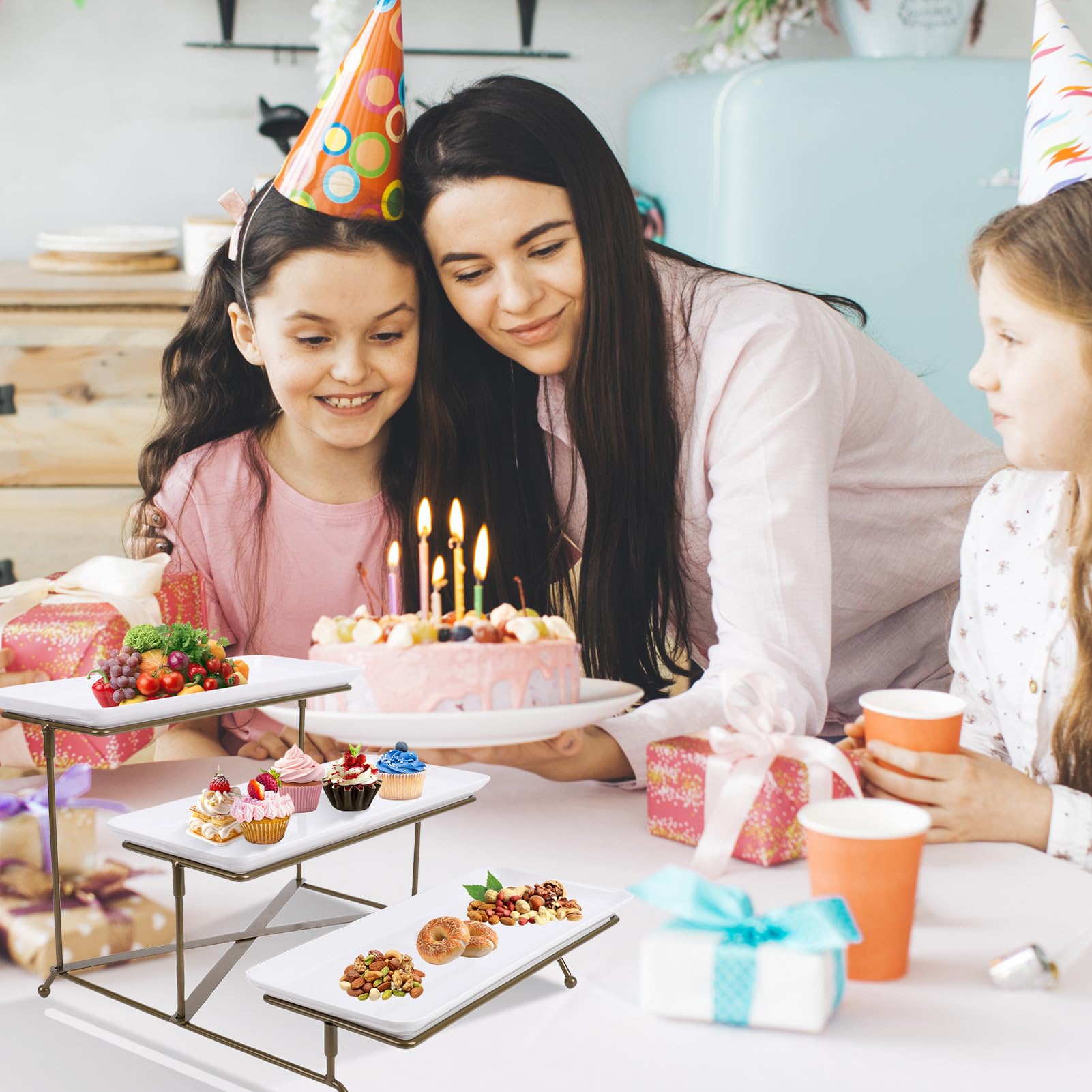 Soporte para bandeja de servir – Expositor de alimentos de 3 niveles para postres, frutas, galletas y cupcakes – ideal para fiestas y eventos