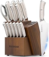Vista 1 de Astercook Knife Set Kitchen with Block and Dual Sharpener Full Tang 15 Pcs German Stainless Steel Knives Dishwasher Safe Kitchen Utensils Set with