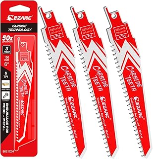 EZARC Carbide Reciprocating Saw Blades 6-Inch, Endurance Sabre Saw Blade Set for Hard Wood and Metal Demolition 6TPI, 3-Pack R656HM