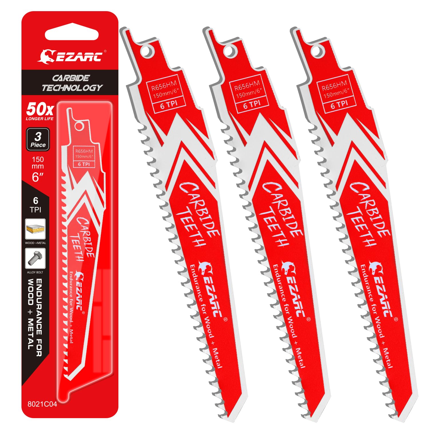EZARC Carbide Reciprocating Saw Blade R943HM Endurance for Hard Wood 9-Inch 3TPI, 3-Pack