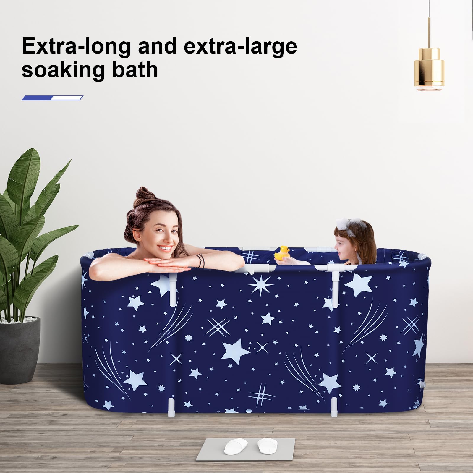 Przenośna wanna 125 x 55 x 54 cm, składana wanna dla dorosłych, dla dużych rodzin, do SPA, z 2 otworami odpływowymi, wanna studencka z pogrubioną rurą 2.0