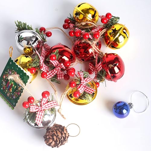 Miniatura 4 de Campanas de decoración de Navidad para colgar en el árbol de Navidad, arcos de bayas de pino dorado, plateado y rojo, 18 unidades, 2.0 in de