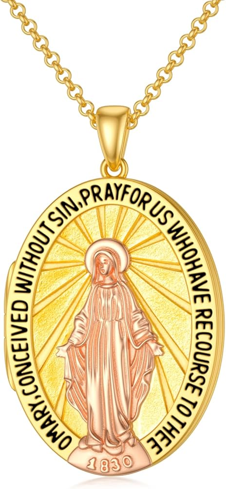 Amazon | SOULMEET 10K 14K 18K ゴールド 楕円形 聖母マリア ロケット  