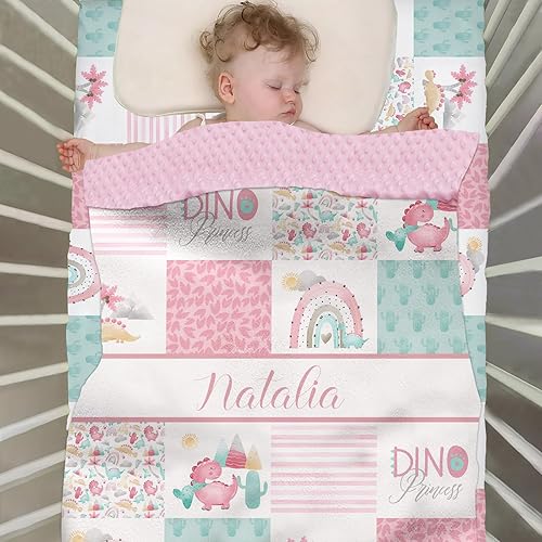 Miniatura 3 de Juego de ropa de cama para cuna, 2 piezas, rosa dinosaurio, diseño personalizado a cuadros para niñas