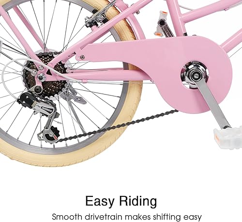 Miniatura 7 de Glerc 20 24 26 Inch Beach Cruiser Bike, 6-Speed Hybrid City Bicycle for Girls Youth and Over 6 Years Old, Missy Bike with Wicker Basket &