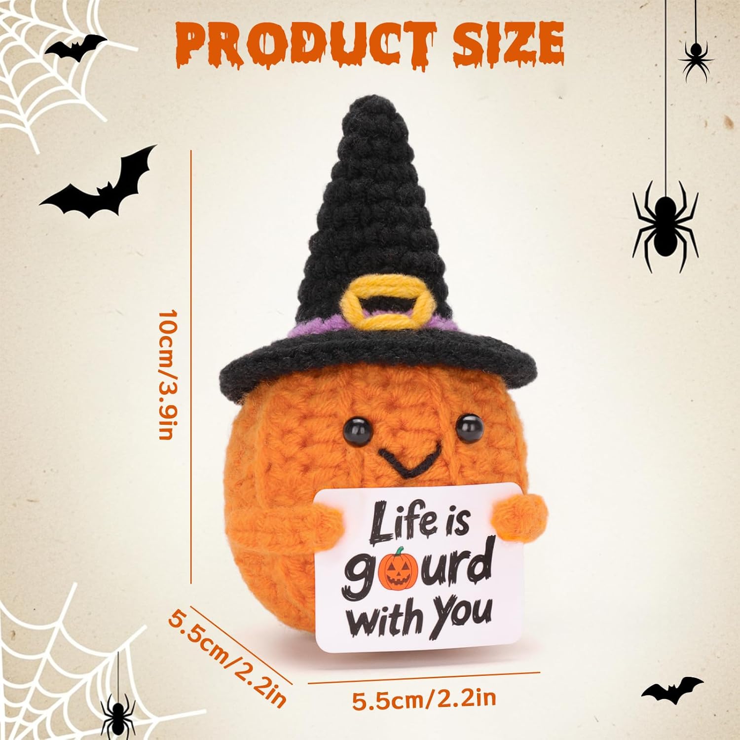 Positive Crochet Pumpkin with Encouragement Card – Handmade for Women, Positive Crochet Doll for Desk and Room (Pumpkin) - Image 2