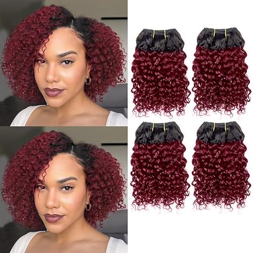 Paquetes de cabello humano rizado, paquetes de cabello humano rizado, 4 paquetes de cabello humano virgen brasileño 1B99J, 1.76 ozpaquete (8, 1B 99J)