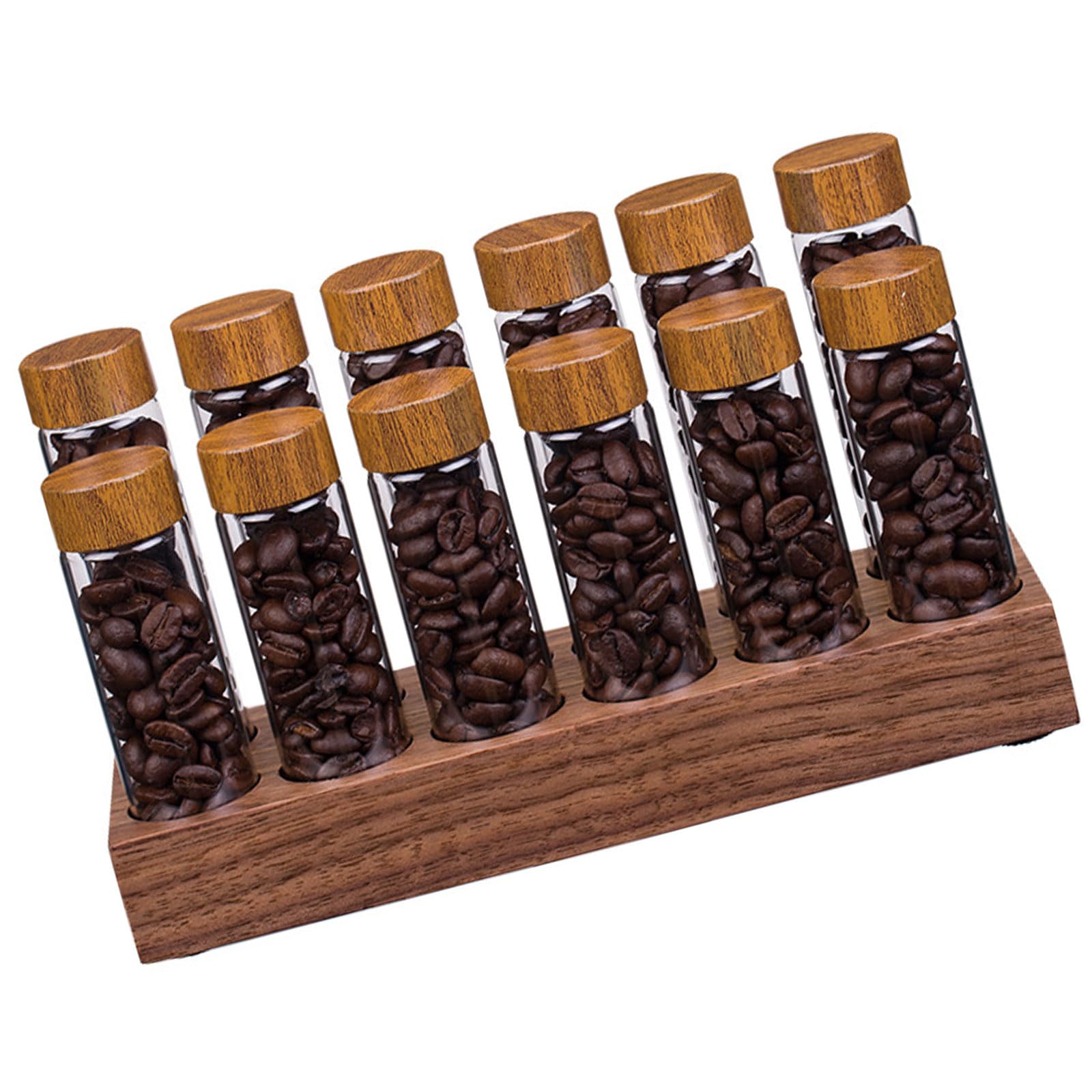 carotoe Effective Coffees Bean Display Shelf Coffees Bean Dispenser Stand with 12 Unique Sections for Enthusiasts Space Efficient Coffee Dispenser