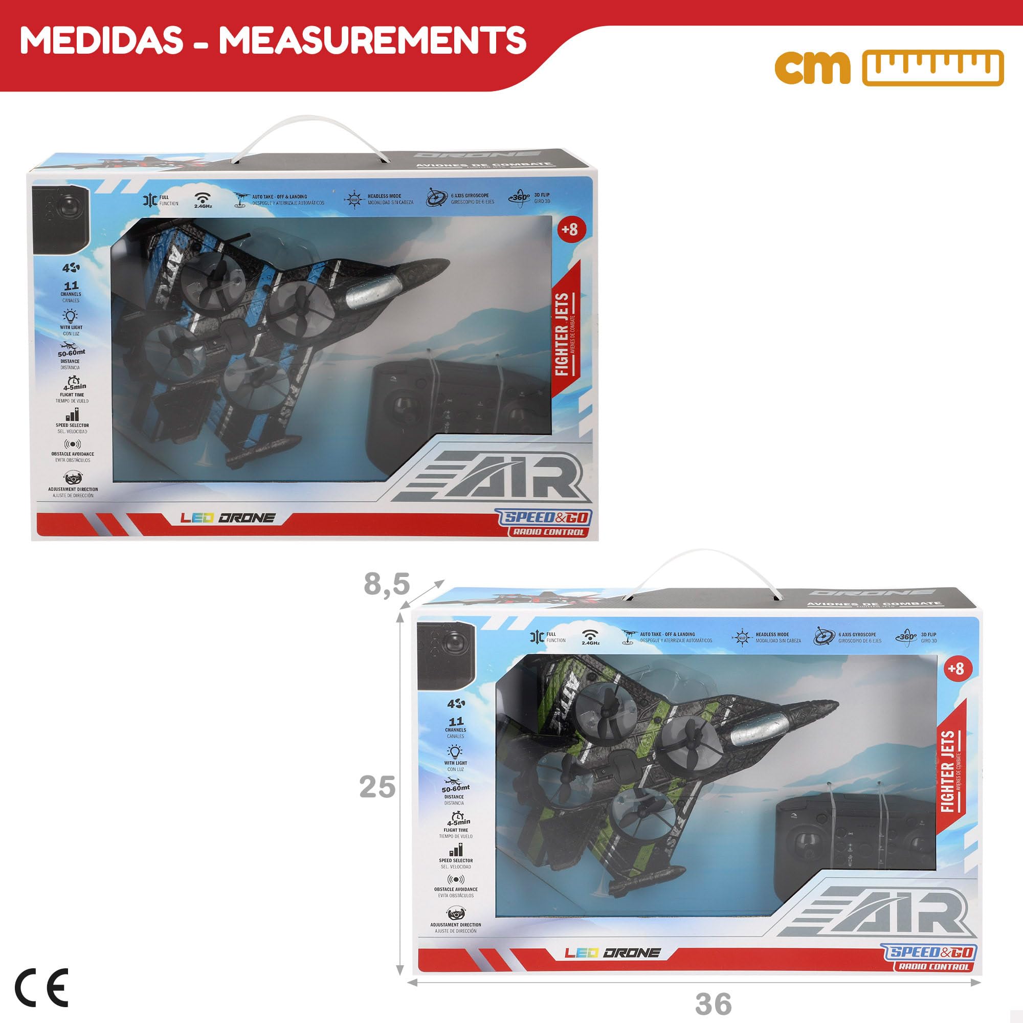 COLORBABY Speed & Go Dron avión de combate teledirigido, luces LED, 50-60 metros, Ajuste dirección, 2.4 GH.z, Giro 360º, Auto despegue y aterrizaje, Aviones combate, RC, Vehículos radiocontrol (41366)