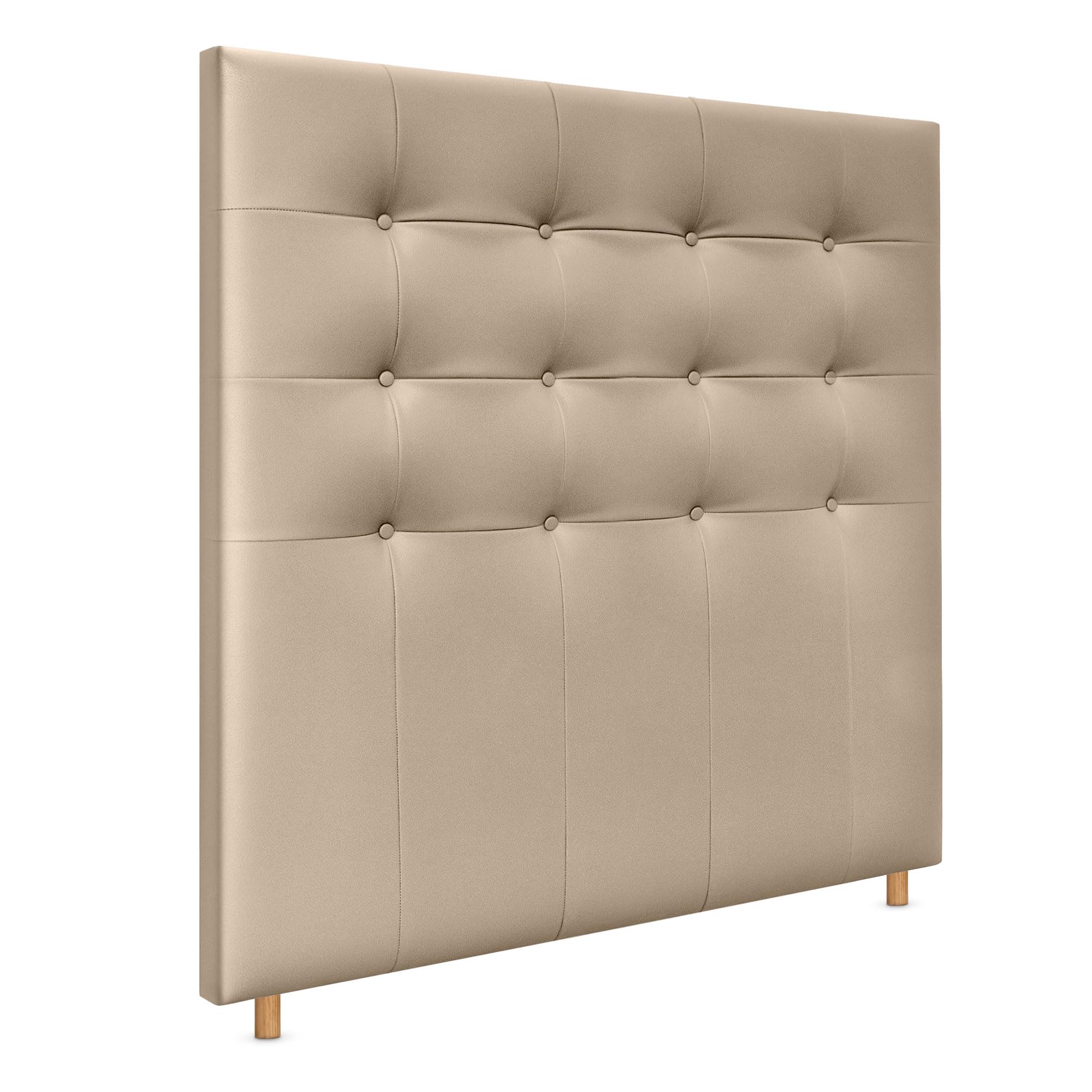 DHOME Cabecero Capitoné hasta el Suelo Cabezal 8cm tapizado ACUALINE Tela y Polipiel para Cama Dormitorio (145x120cm (135/140), Polipiel Champán)