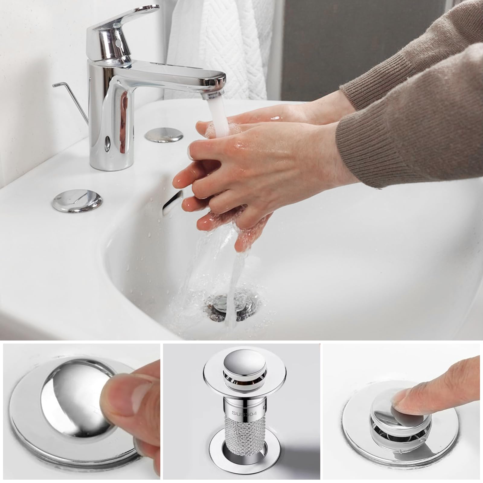 Tappo Lavandino Bagno con Filtro di Scarico, Pop Up , con Anti-clogging