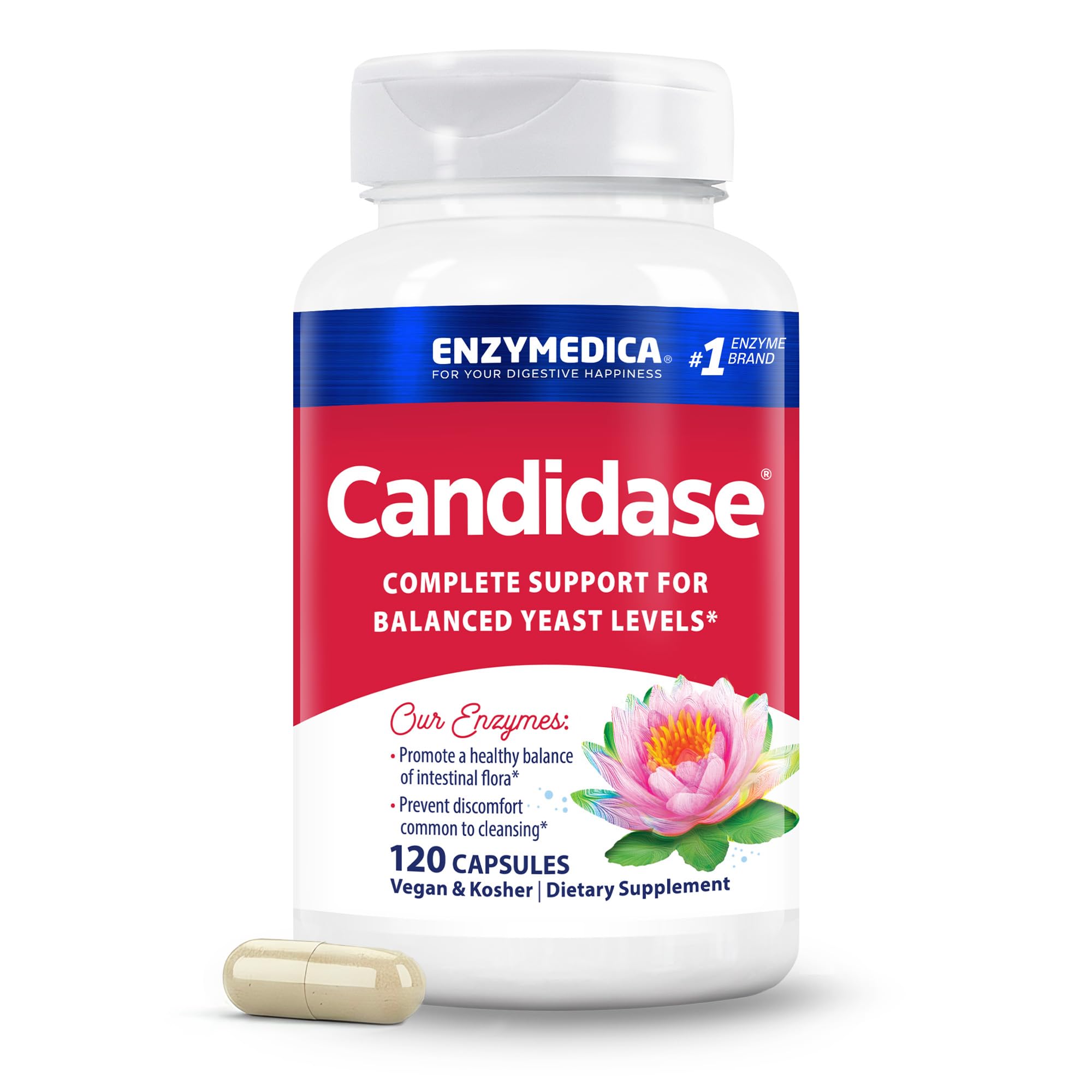 Enzymedica Candidasa, enzimas para un apoyo de limpieza suave para hombres y mujeres, mezclado para la salud intestinal y del microbioma con celulasa y proteasa, 120 unidades
