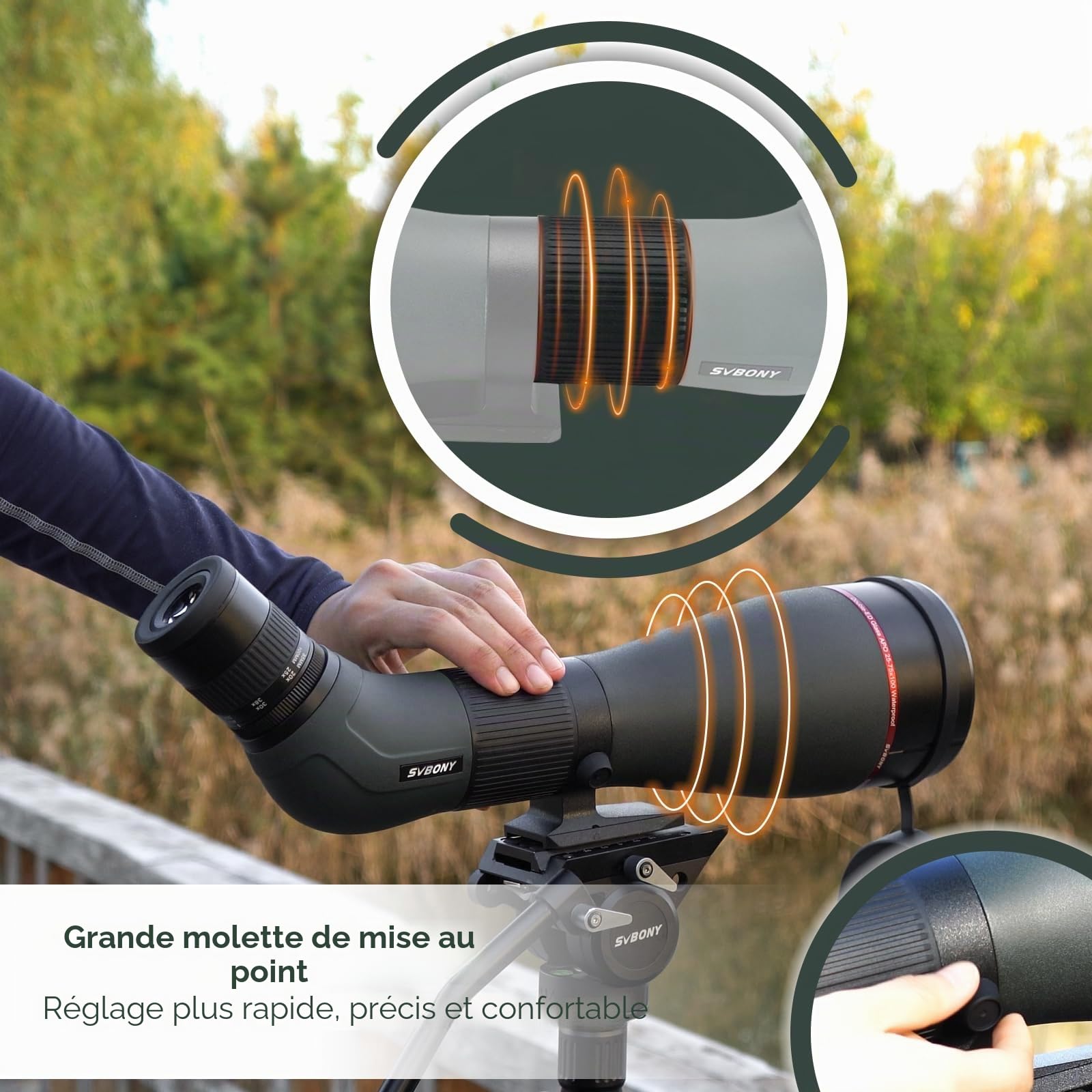 Svbony SA401 APO Longue Vue, 25-75X100 Apochromatique Objectif Double ED FMC, Digiscoping Compatible avec la Caméra WiFi SC001, IPX7 Imperméable pour Observation des Oiseaux, Le tir à la Cible Paysage