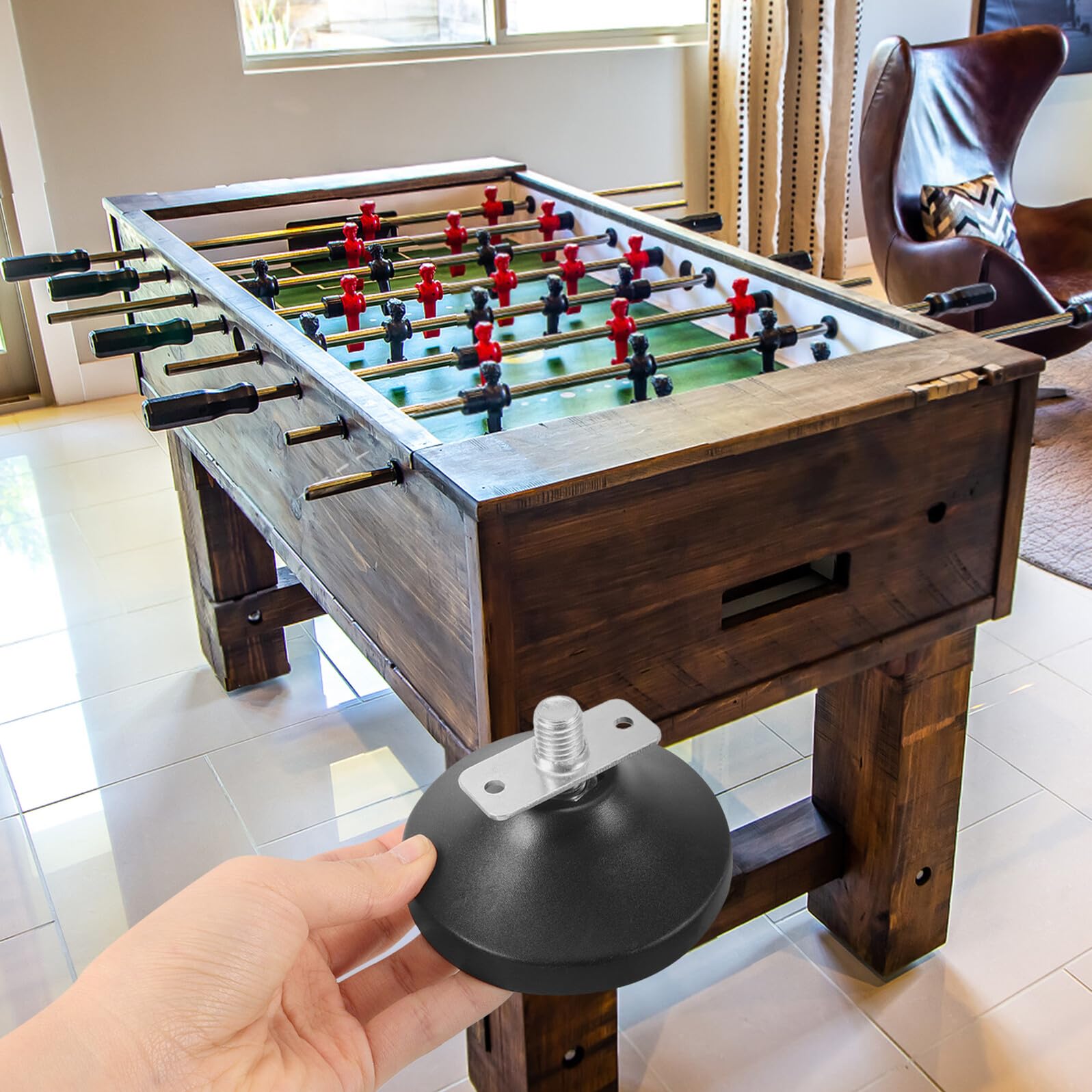 GALPADA 4 Piedini Regolabili in Acciaio e Gomma per Calcio Balilla, Antiscivolo e Protezione Pavimenti, Compatibili Tavoli e Banchi da Lavoro, Nero, 4 Pezzi