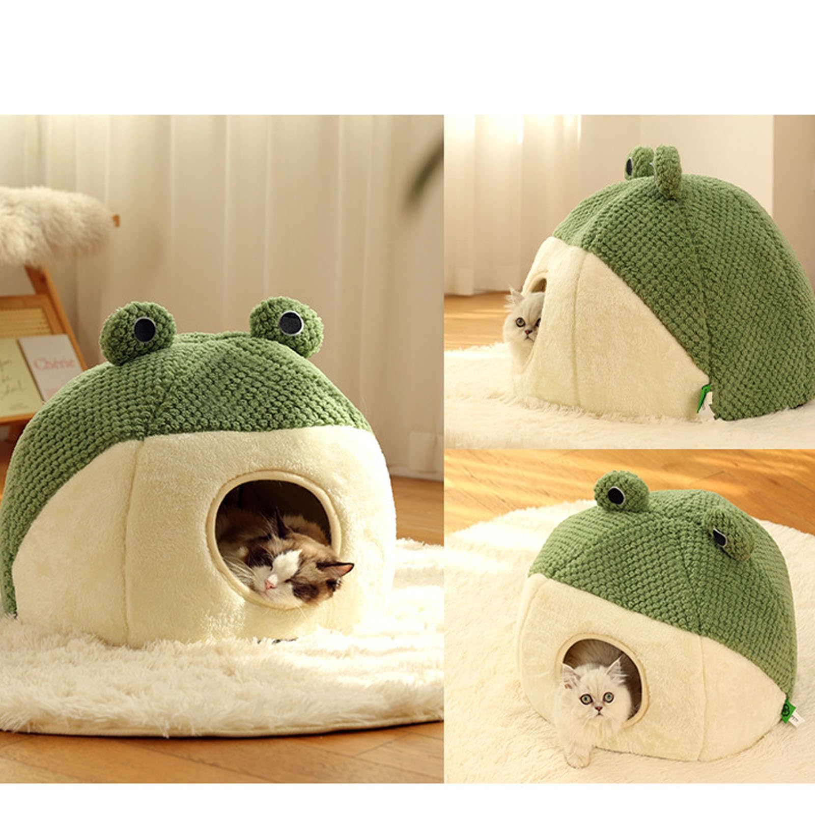 Linda Cama Cueva para Gatos de Felpa, cojín extraíble y Lavable, casa Plegable para Tienda de campaña para Gatos, Cama Interior Suave y cálida para Gatos, Gatitos, Mascotas (M (Super Size))
