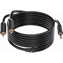 3.5mm Aux to RCA Cable 16 FT, 1 Pack, Black, 1/8 Aux Male to Dual RCA Male Stereo Y Splitter Cord, 24K Gold-Plated, Compatible with Television, PC, Smartphone, Dot, Tablet and Speaker