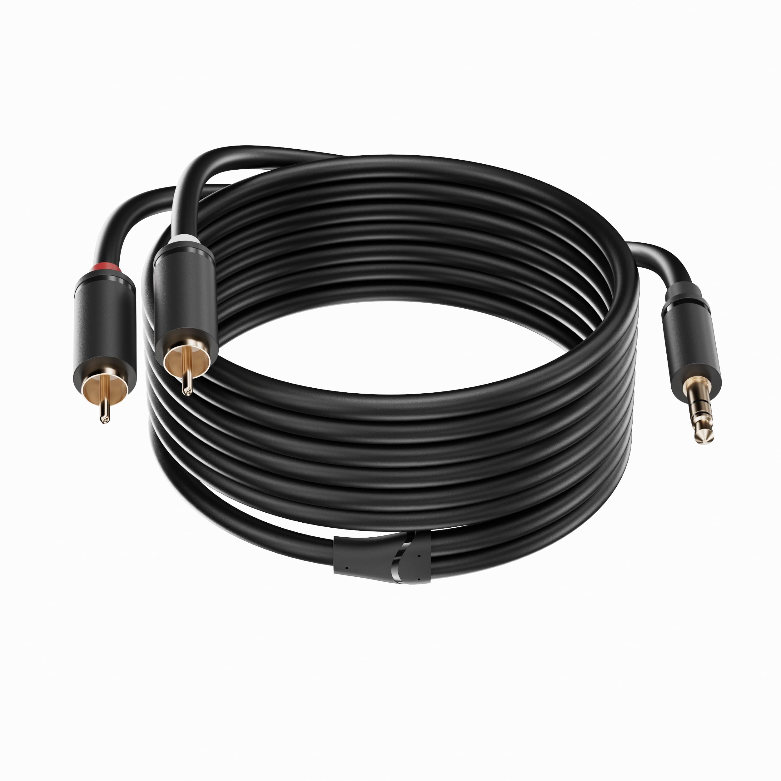 Cable auxiliar de 3,5 mm a RCA de 16 pies, 1 paquete, negro, 1/8 auxiliar macho a doble RCA macho, cable divisor en Y, chapado en oro de 24 quilates, compatible con televisión, PC, smartphone, punto