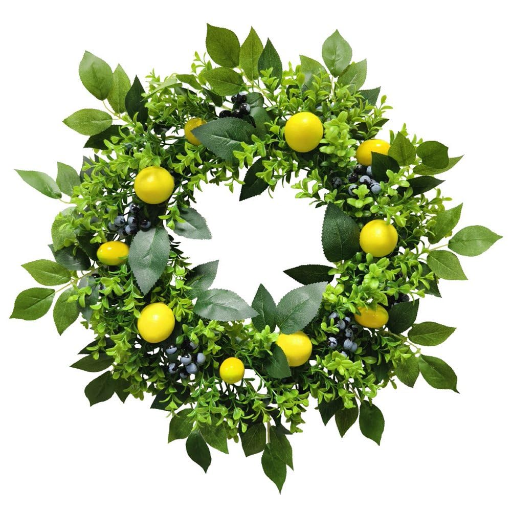Couronne de citrons artificiels décoration printanière de porte rustique