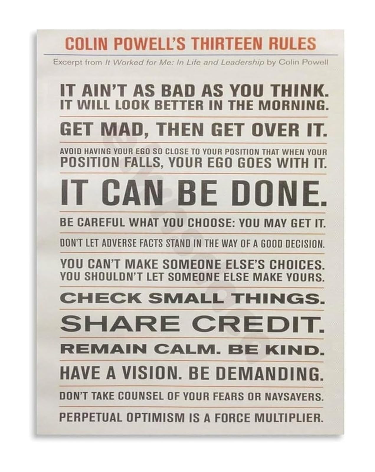 NWPNLXEA Essential Leadership Principles Poster Business Rules Wall-Art for Office Success Mindset Unframed,16x24inch(40x60cm)