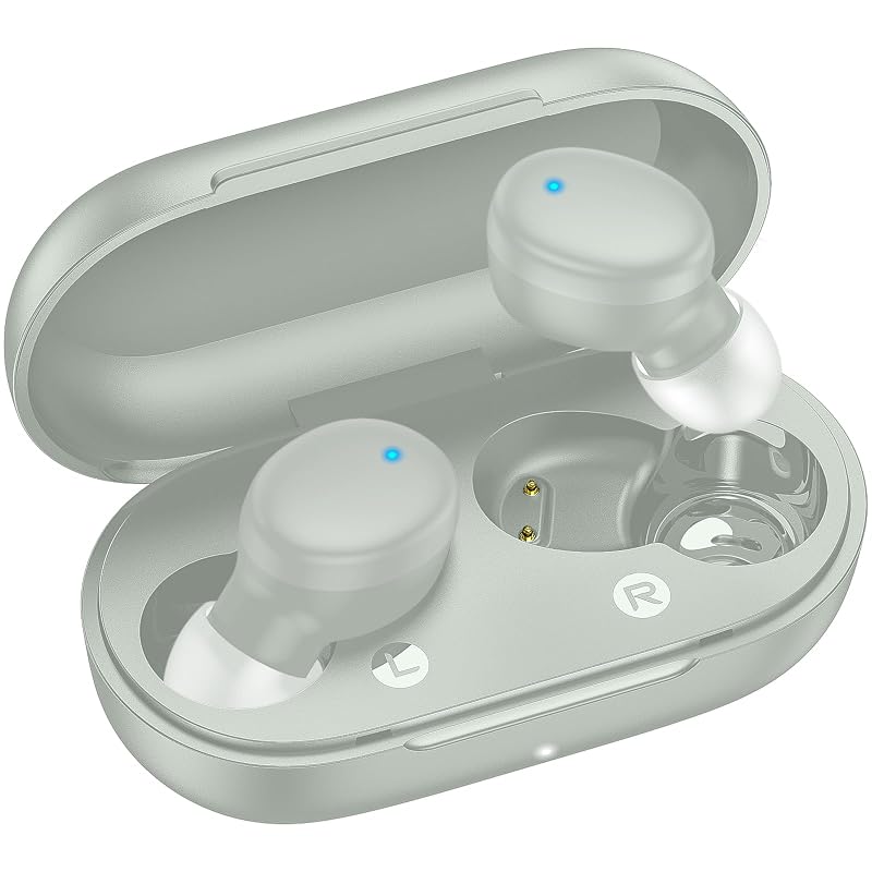 Fones de ouvido sem fio kurdene S8 Bluetooth 5.3 com microfone, estojo de carregamento e drivers de 8 mm Azul-claro