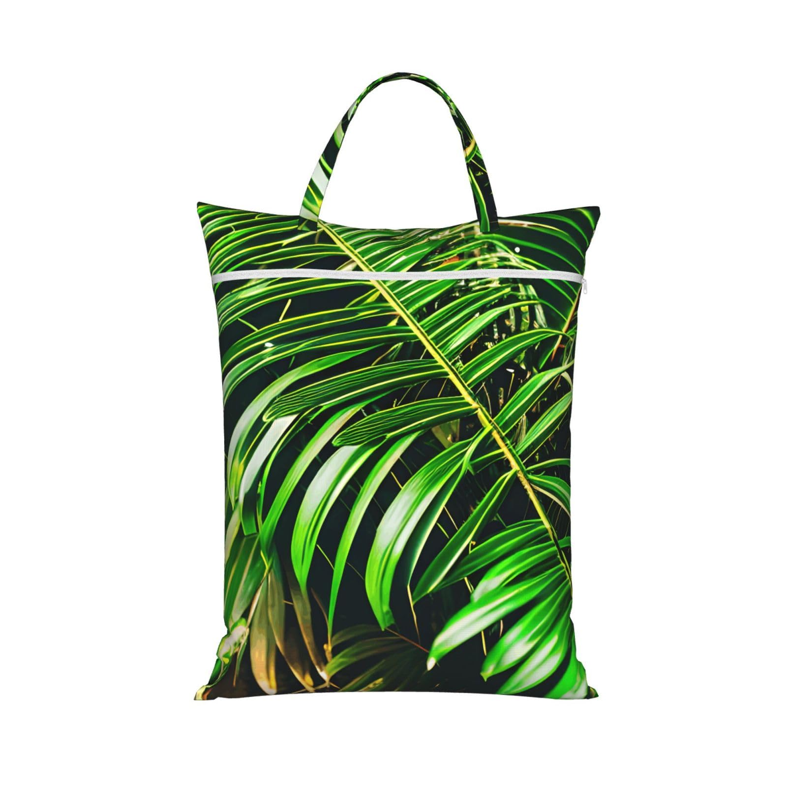 Palm Tree Green Leaves Print Travel Laundry Bag Foldable Lightweight Camping Beach Dorm Weekend Getaways