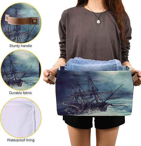 Miniatura 48 de AUUXVA Cesta de almacenamiento de estrellas de mar tropical, playa, conchas marinas, caja de almacenamiento de lona duradera plegable para juguetes