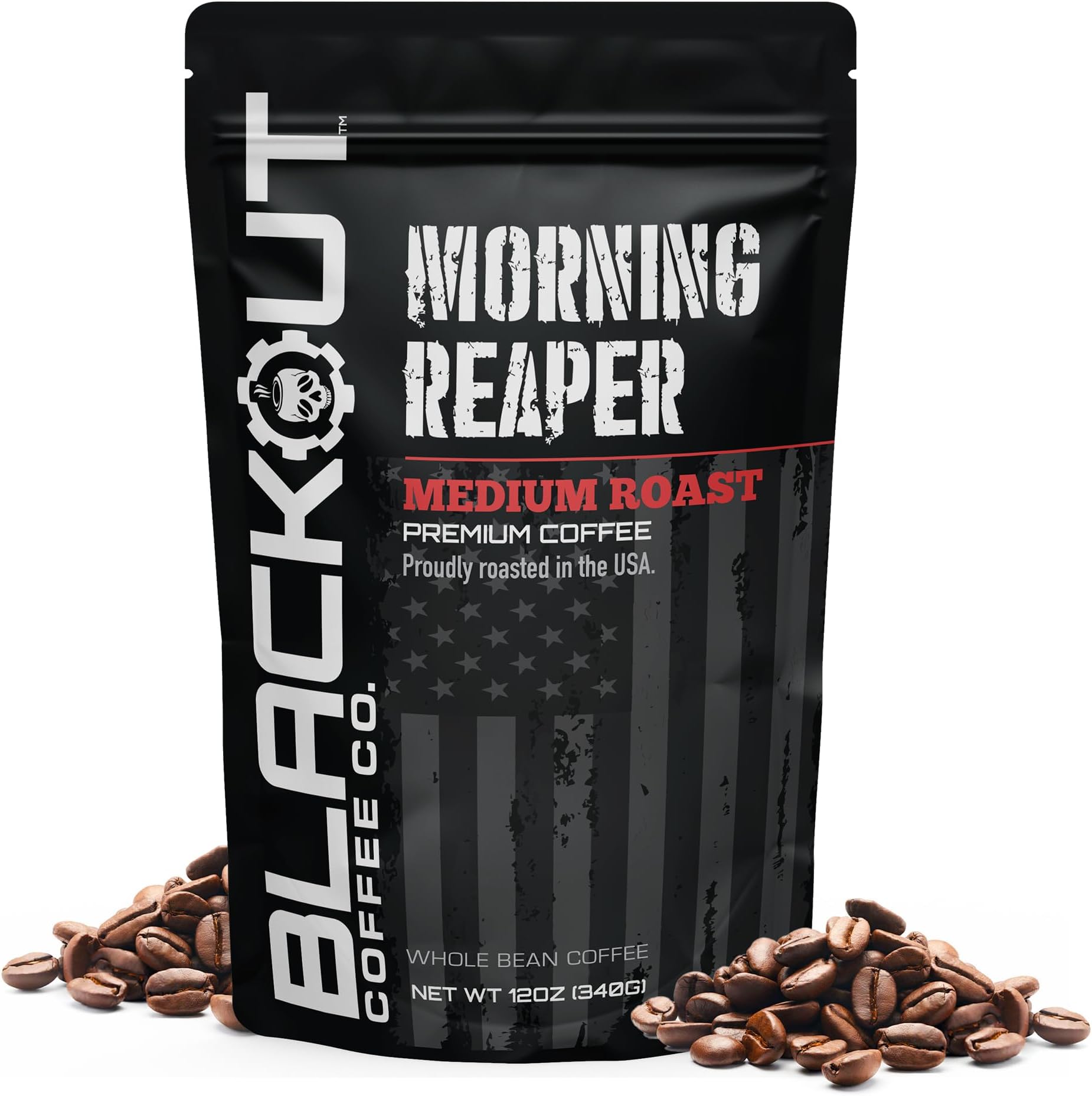 Blackout Coffee Morning Reaper Medium Roast - Aromatic, Bold, Strong & Super Smooth Flavor - Freshly Roasted in the USA - 12 oz Bag (Whole Bean Coffee)