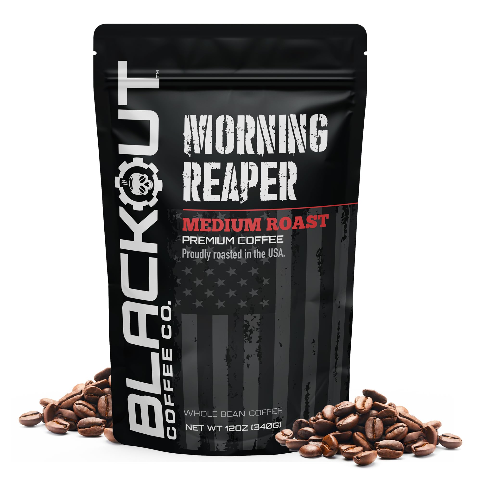 Blackout Coffee Morning Reaper Whole Bean Coffee – Medium Roast, Bold & Smooth Flavor, Non-Bitter – Freshly Roasted 12oz Bag.