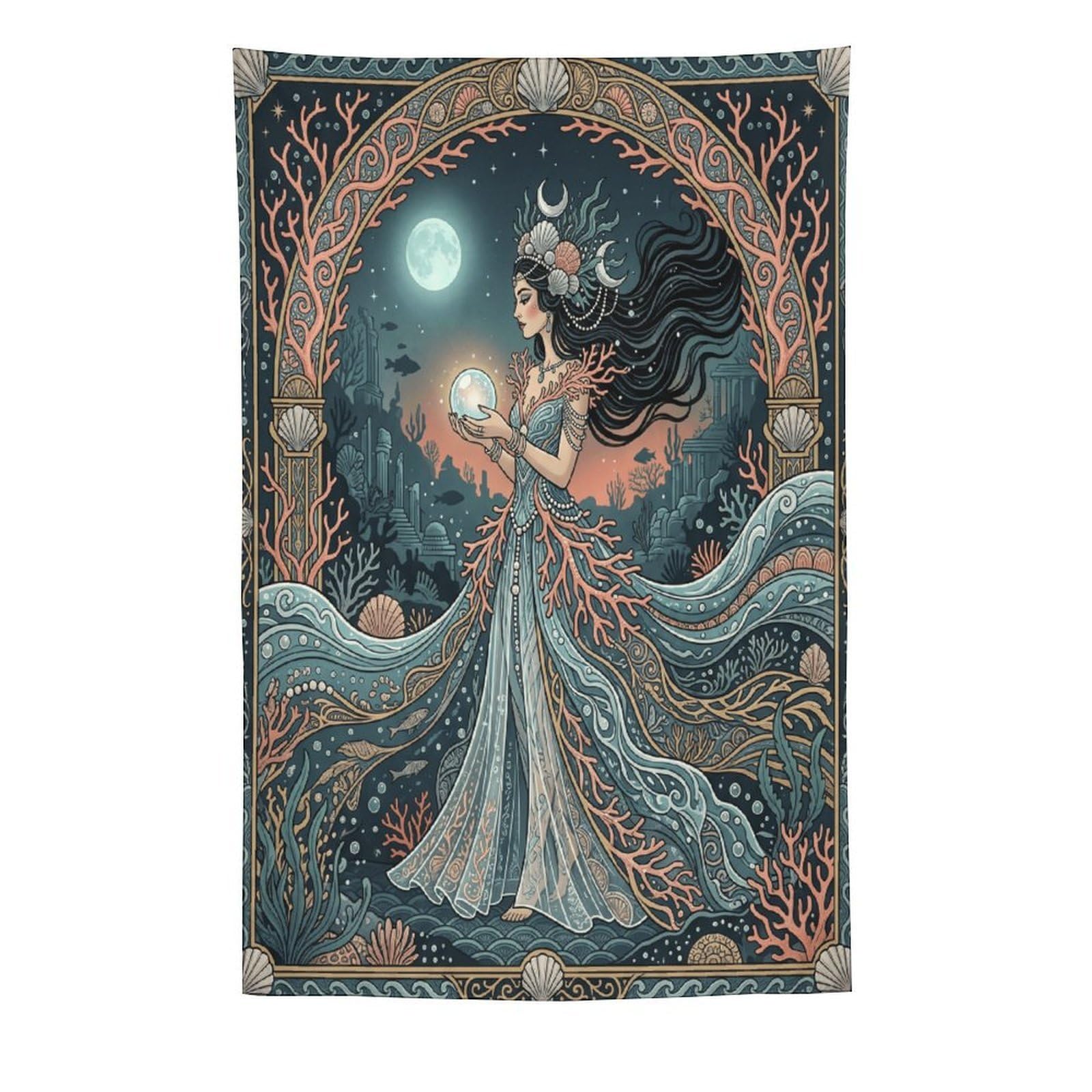 W7C8U2X3 Art Nouveau Ocean Woman Wall Tapestry, Symbolist Art, Bed